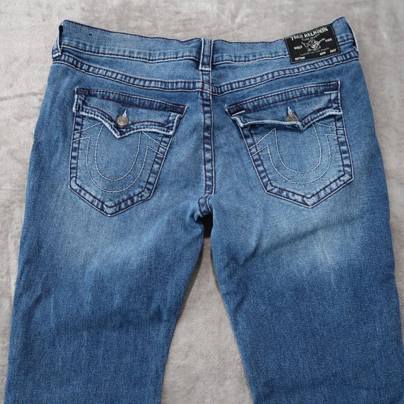 True Religion Jeans Mens 40x34 Blue Rocco Relaxed Skinny Whiskered Stretch - Picture 4 of 16